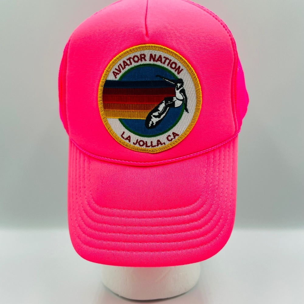 Aviator Nation La Jolla, CA Trucker hat in neon pink with Surfer 💗🏄